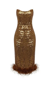 PLÜSCHKLEID MIT PAILLETTEN UND SLIM FIT IN BRAUN
